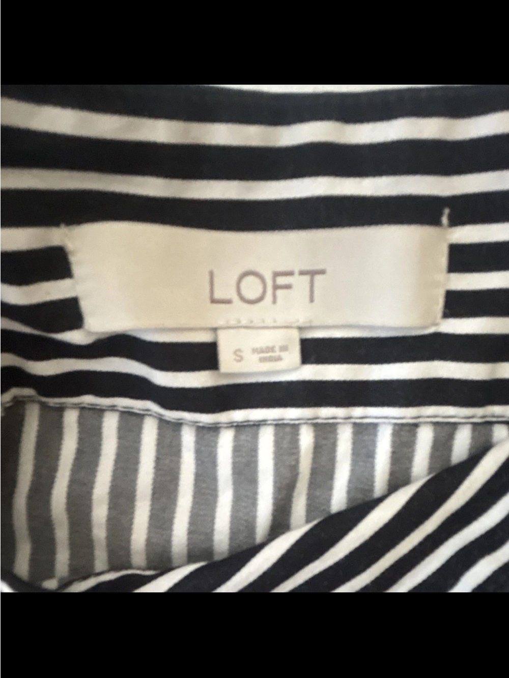 Striped Square Neck Puff Sleeve Blouse Top - Black & White - Picture 5 of 5